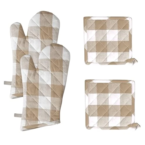Authentic Buffalo Plaid Check Oven Mitts and Pot Holders Set of 4 4 Count Refined