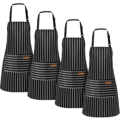 Functional Cotton Aprons with Pockets 4 Count Refined