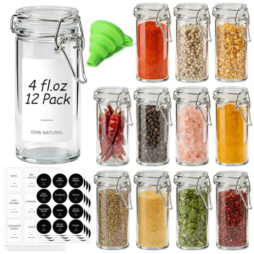 Professional Small Glass Spice Jars with Airtight Lids 4oz 12 Pack with Labels 12 Count Responsible