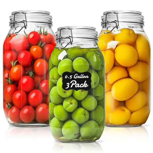 Optimized Large Glass Mason Jars with Airtight Lids Half Gallon 3 Pack Bulk 3 Count Top-Quality