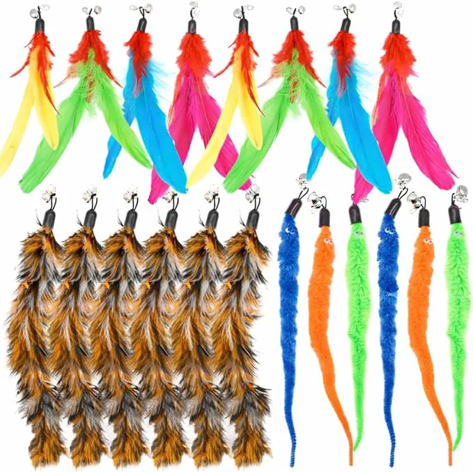 Quality 20 pcs Pack Cat Wand Feather Toy Refills with Bells Natural Feather for Interactive Teaser Toys Colorful Wand Attachments Durable and Safe Cat Toy Accessories for Exercise and PlayAbout This Original Design