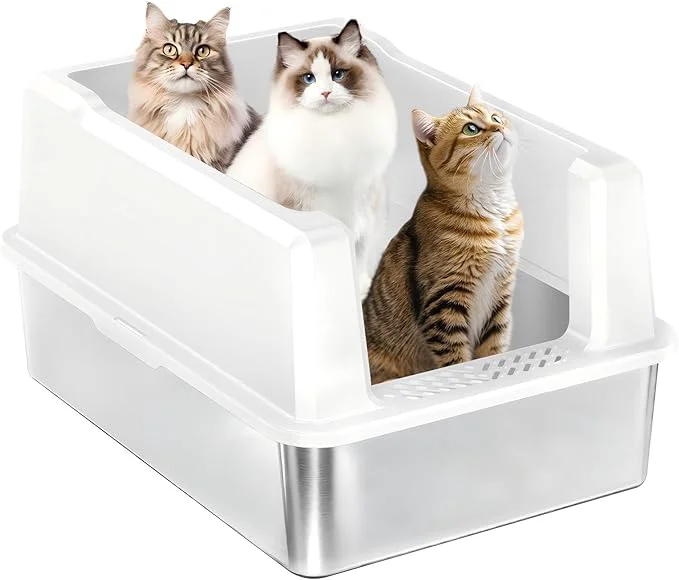 Solid Large Litter Box for Multiple Cats 28 L x 20 W Over Sized with High Sided Metal Litter Box Stop Scatter Non-Stick Stainless Steel Litter Pan Easy to Clean Anti-Leak Design Odor-ResistantAbout ThisOverview Sophisticated