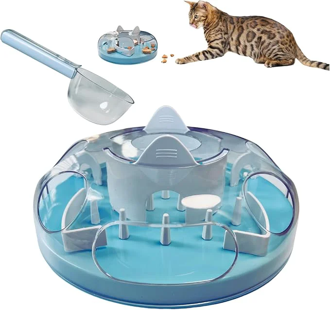 Natural Interactive Cat Treat Puzzle Food Dispenser Cat Stimulation Maze Slow Feeder Enrichment Toys for Indoor Cats and Kittens Sky Blue About This Excellent