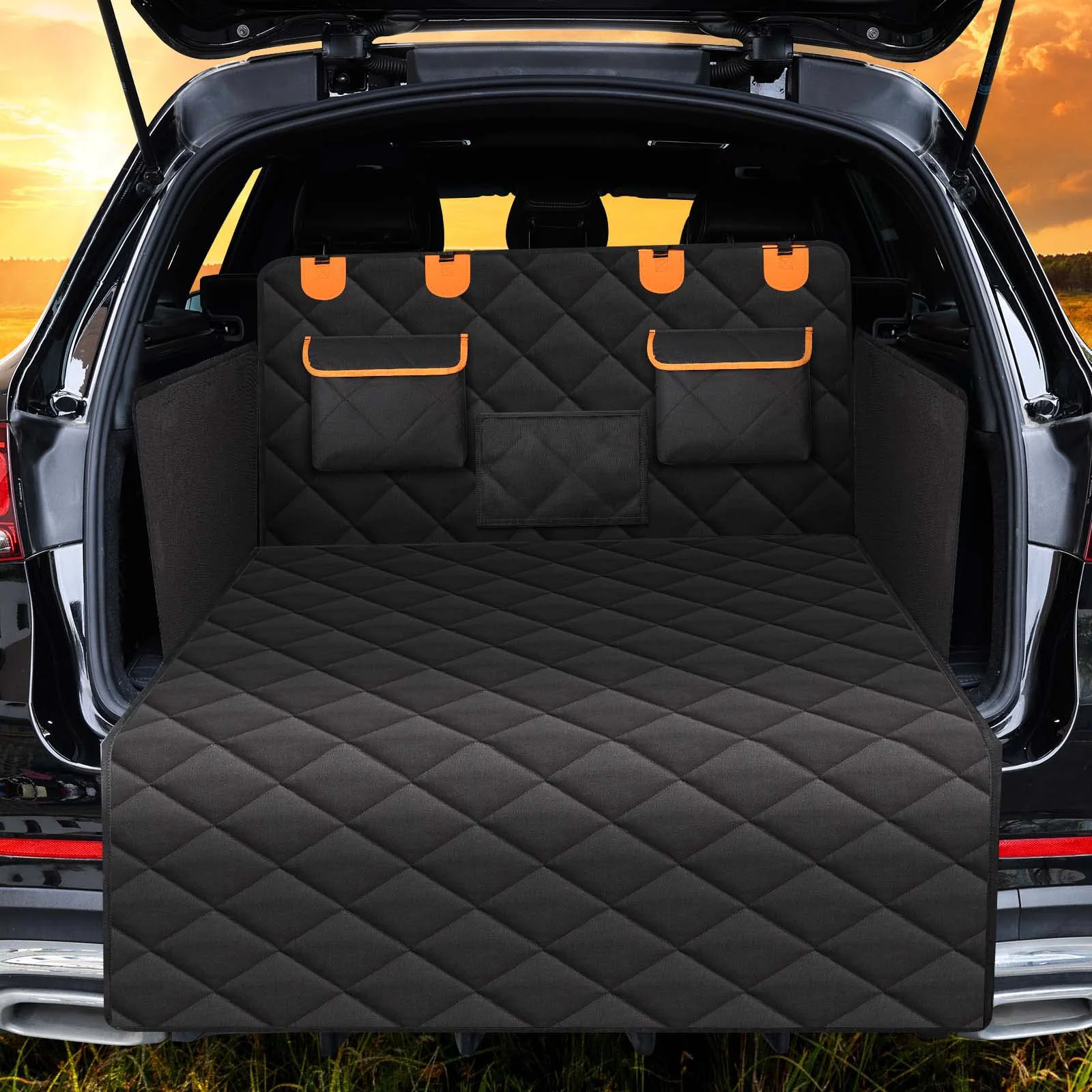 Detailed EasyHaWei 4-in-1 SUV Dog Cargo Liner – Non-Slip Water-Resistant Trunk Mat with Side Flaps Back Seat Organizer 54 W x 88 L Efficient