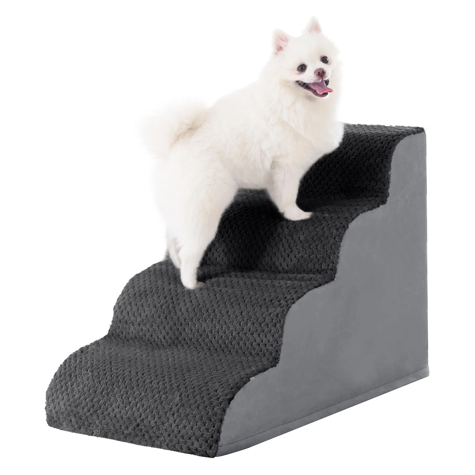 Expertly Made MIHIKK Curved 4-Step Dog Stairs Ramp for Small Dogs Cats Anti-Slip Washable Cover Comfortable