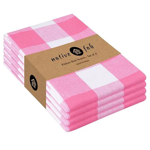 Secure Pink Checked Kitchen Towel 16 x26 4 Count Stylish