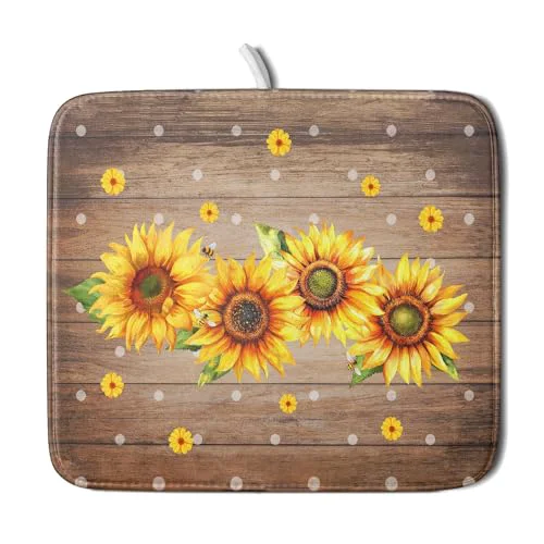 Fine Crafted Summer Sunflower Bee Dish Drying Mat for Kitchen Counter Healthy