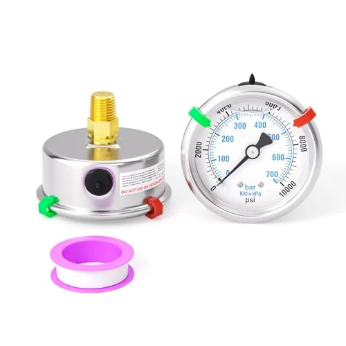 Natural 0 10000PSI Stainless Steel Liquid Filled Pressure Gauge Relaxed