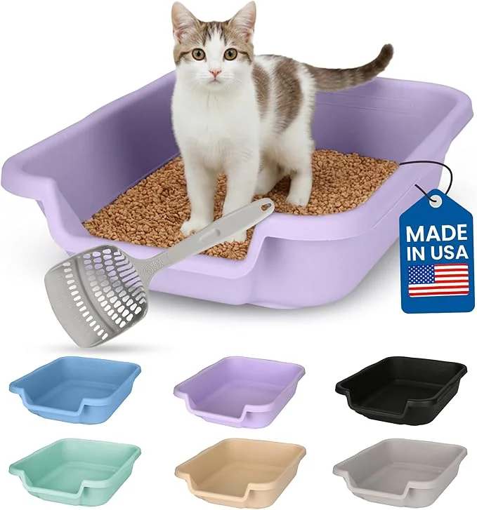 Official KittyGoHere Senior Cat Litter Box Small Litter pan with Long-Handle Jumbo Scoop Open Top Low Entrance Kitty Litters Box Lightweight Low Entry Litter Box Durable Made in USA Storybook Lavender About ThisOverview Comfortable