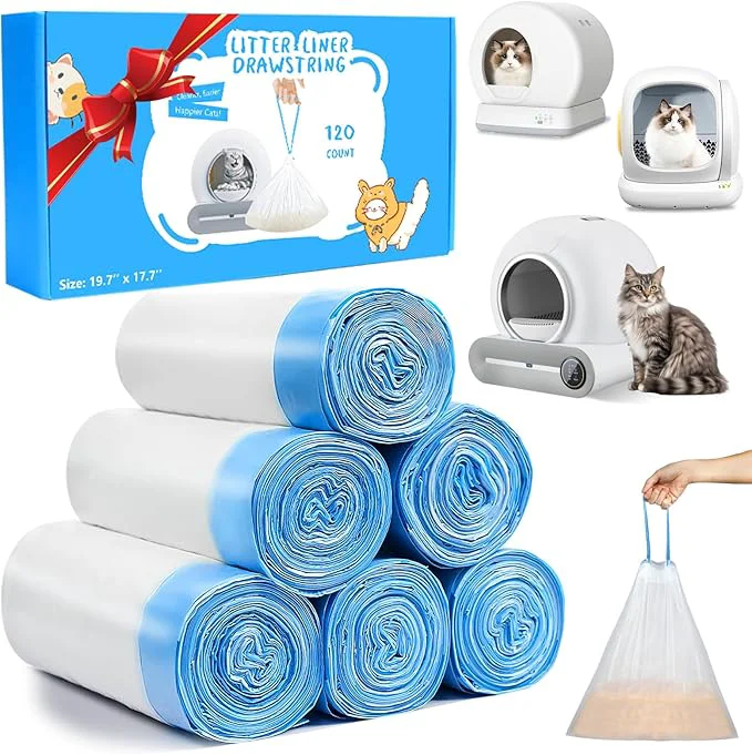Secure 120 Count Cat Litter Box Liners Bags for MeoWant MW-SC01 MW-SC02 Extra-Thick Cat Waste Bags for Self-Cleaning Litter Box Drawstring Self Cleaning Trash Bags -17.7 x 19.68 About ThisOverview Smooth