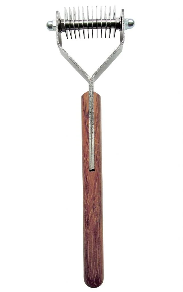 Stylish Mars Coat King Dematting Tool – 12-Blade Undercoat Rake for Dogs Cats Stainless Steel Wooden Handle Enhanced