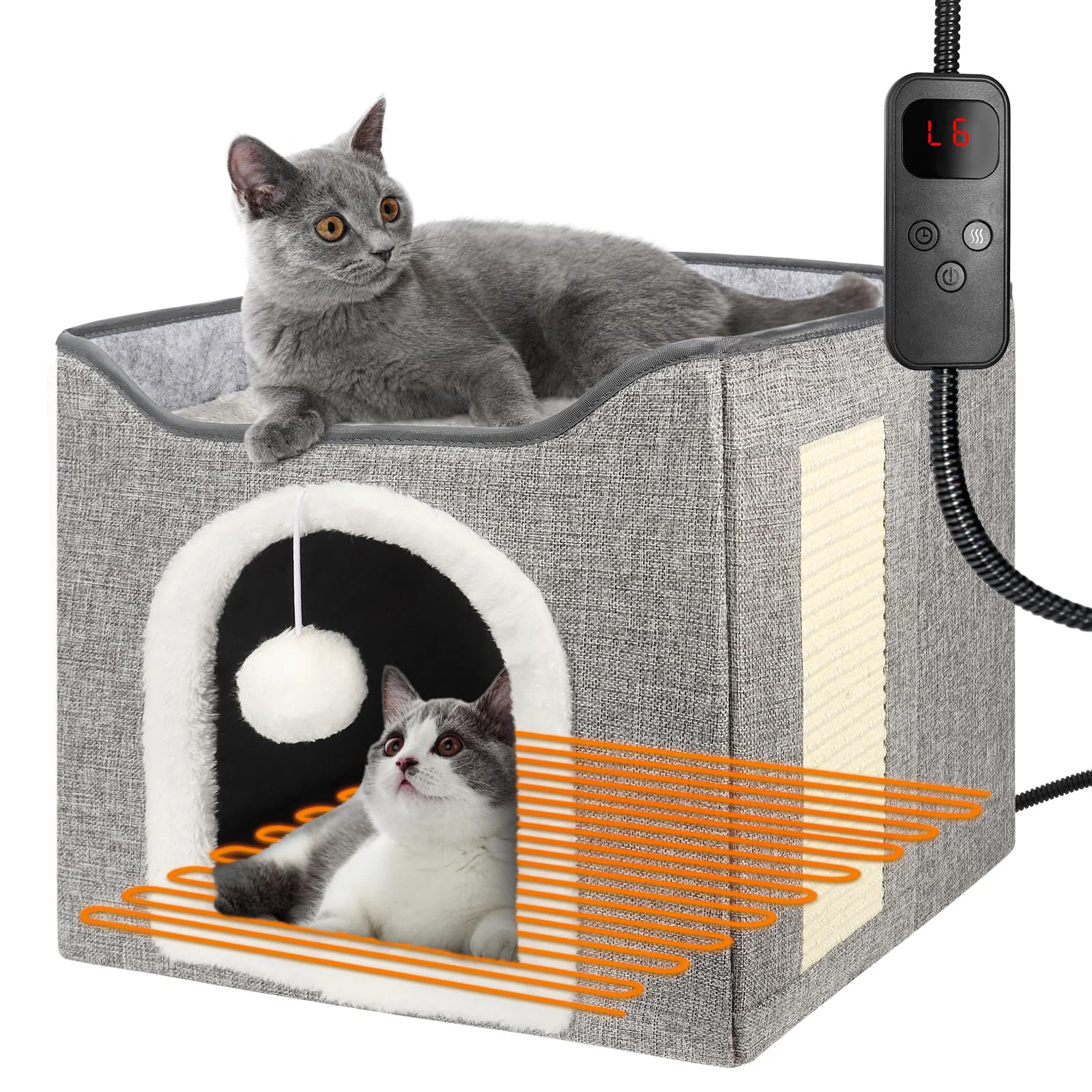 Certified HXPLN Heated Cat Bed 2-in-1 Cat House All-Season Foldable Cave with Removable Heating Pad Proven