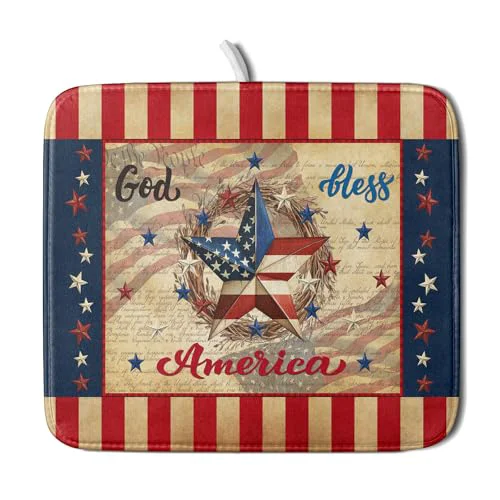 Professional 4th of July God Bless Dish Drying Mat for Kitchen Counter High-Grade