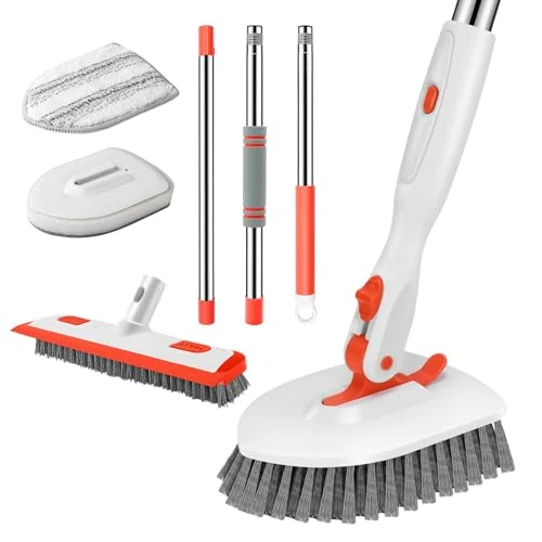 Smooth 4-in-1 Tile Tub Floor Scrubber with Floor Scrub Brush Orange Specialty