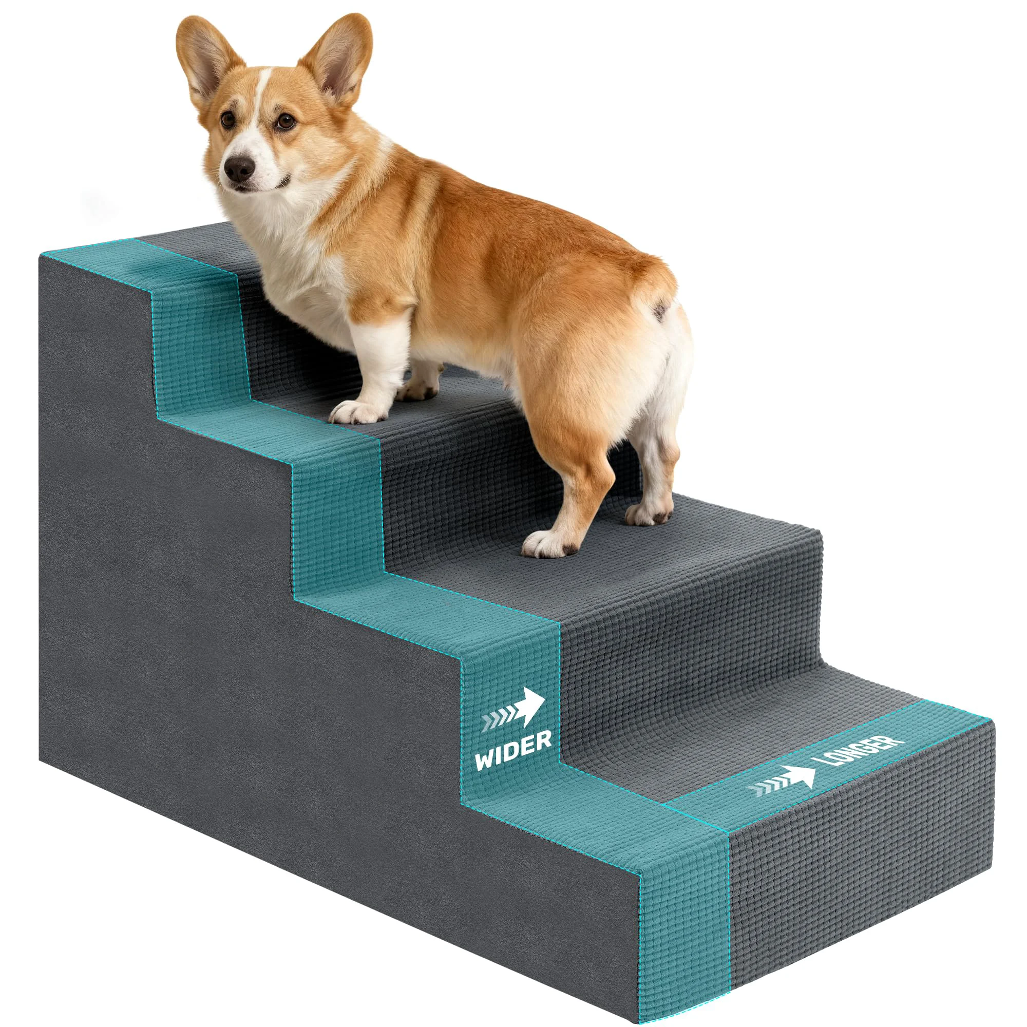 High-Grade Heeyoo Dog Stairs for Bed – Extra Wide 4-Step Pet Steps Grey Non-Slip Washable Cover Crafted
