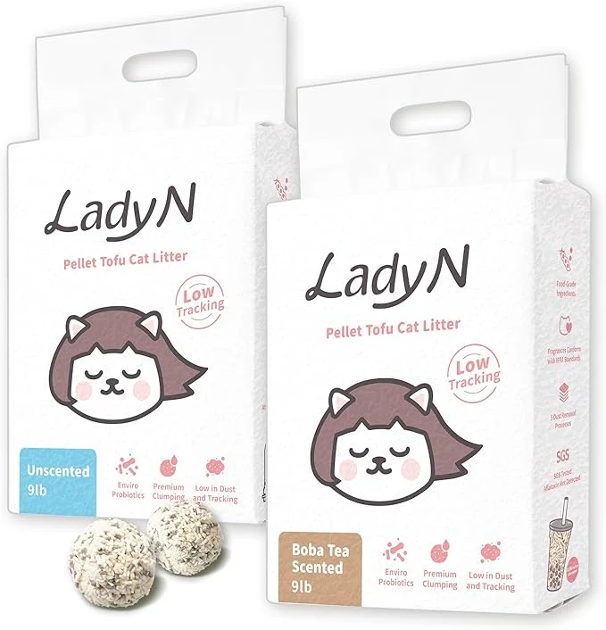 Pure Lady N Tofu Cat Litter Strong Clumping Ultra Absorbent Natural Litter Dust- Low Tracking Cat Litter Pellets Enviro-probiotic and Activated Carbon for Odor Control 18lb Boba Tea Unscent About ThisOverview Artisan