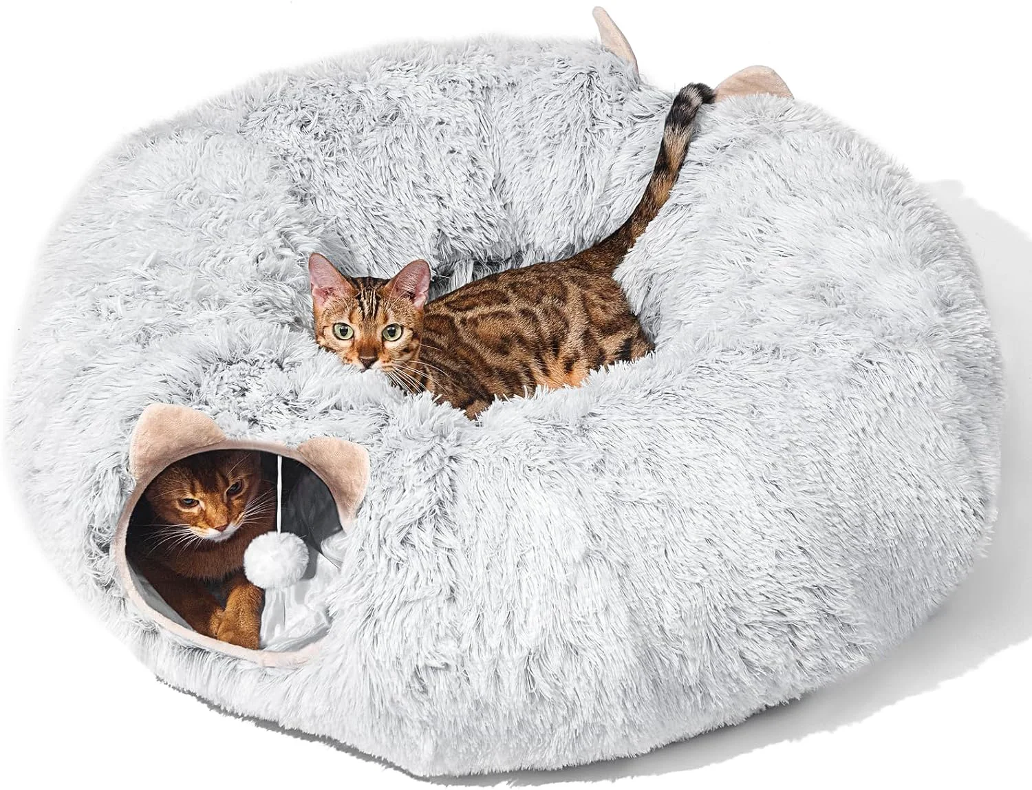 High-Performance Cat Tunnel with Cat Bed for Indoor Cats Under Christmas Tree Soft Plush Peekaboo Cat Cave Donut Tunnel Multifunctional Playground Toys Hideplace for Kittens Rabbit Ferret Grey Prestigious