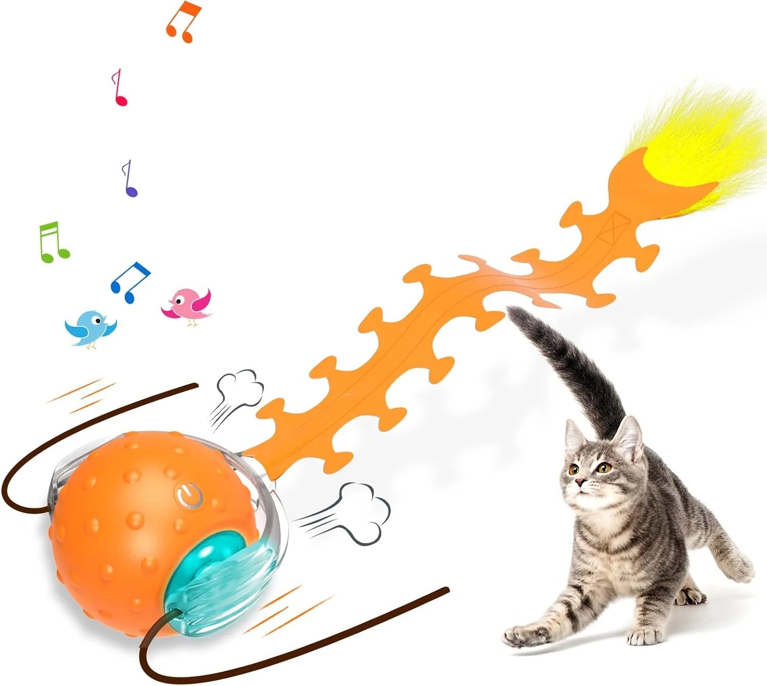 Sustainable Interactive Cat Toys for Indoor Cats Fast Rolling Cat Ball with Centipede Tail Birds Chirping Touch Activated Automatic Kitten Toy Rechargeable Toys for Cats to Keep Them Busy First-Class