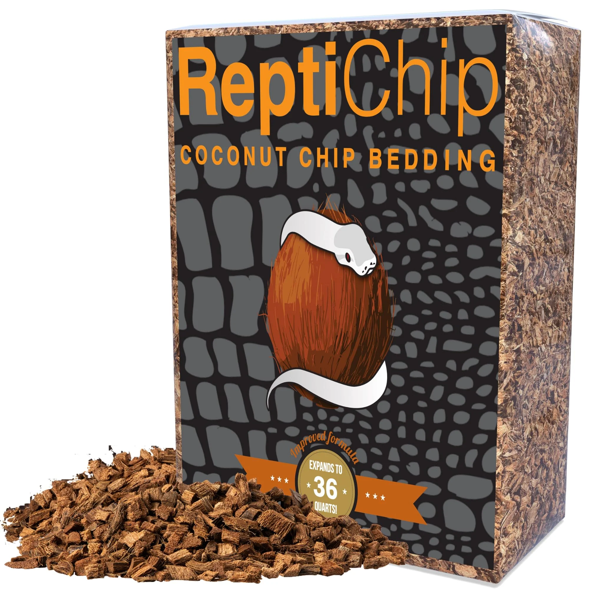 Casual ReptiChip Premium Coconut Substrate – Reptile Bedding for Snakes Geckos Turtles 36 Quart Healthy