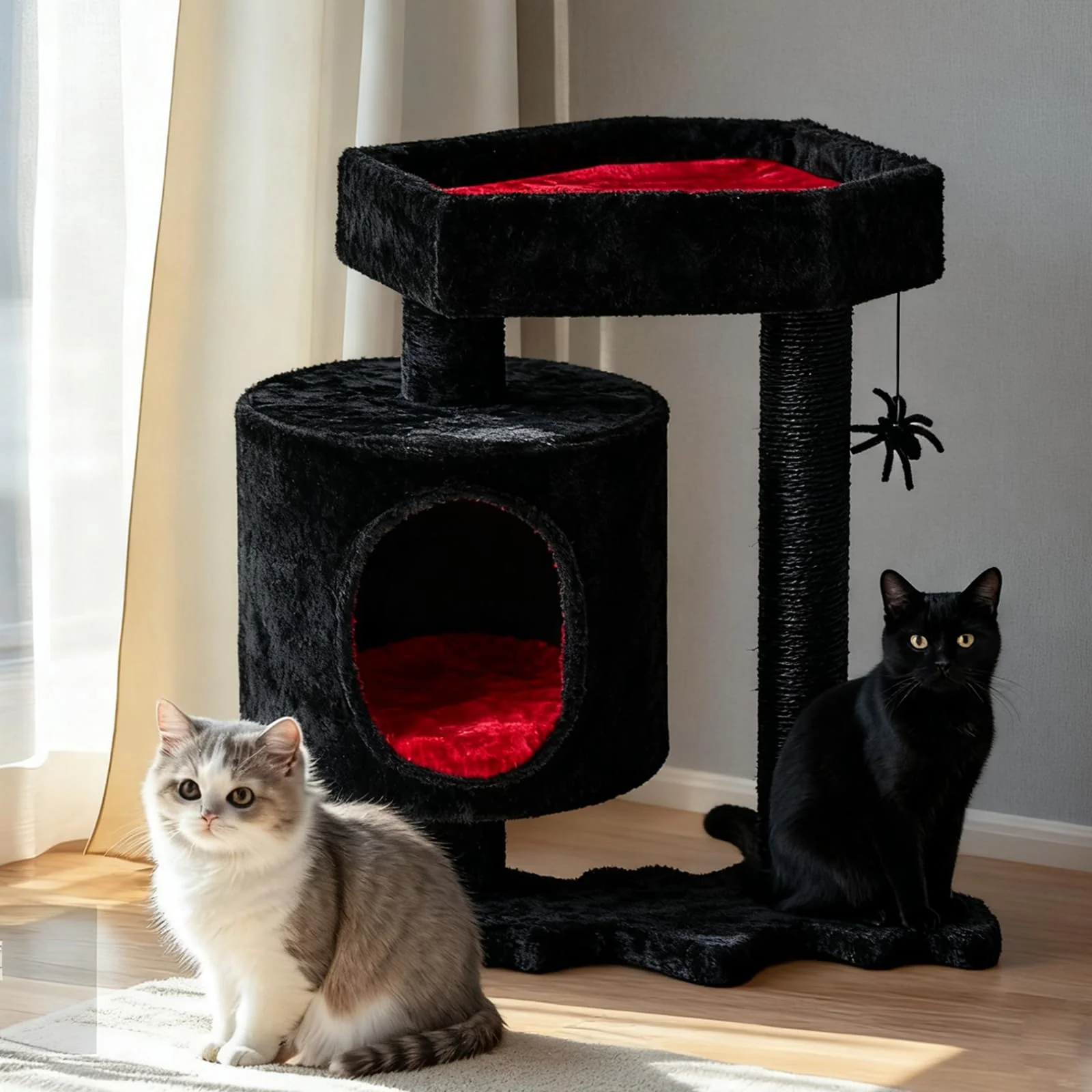 Carefully Designed BEWISHOME Gothic Cat Tree Tower with Coffin Bed – Halloween Cat Condo for Kittens Black Red MMJ93R Eco-Friendly