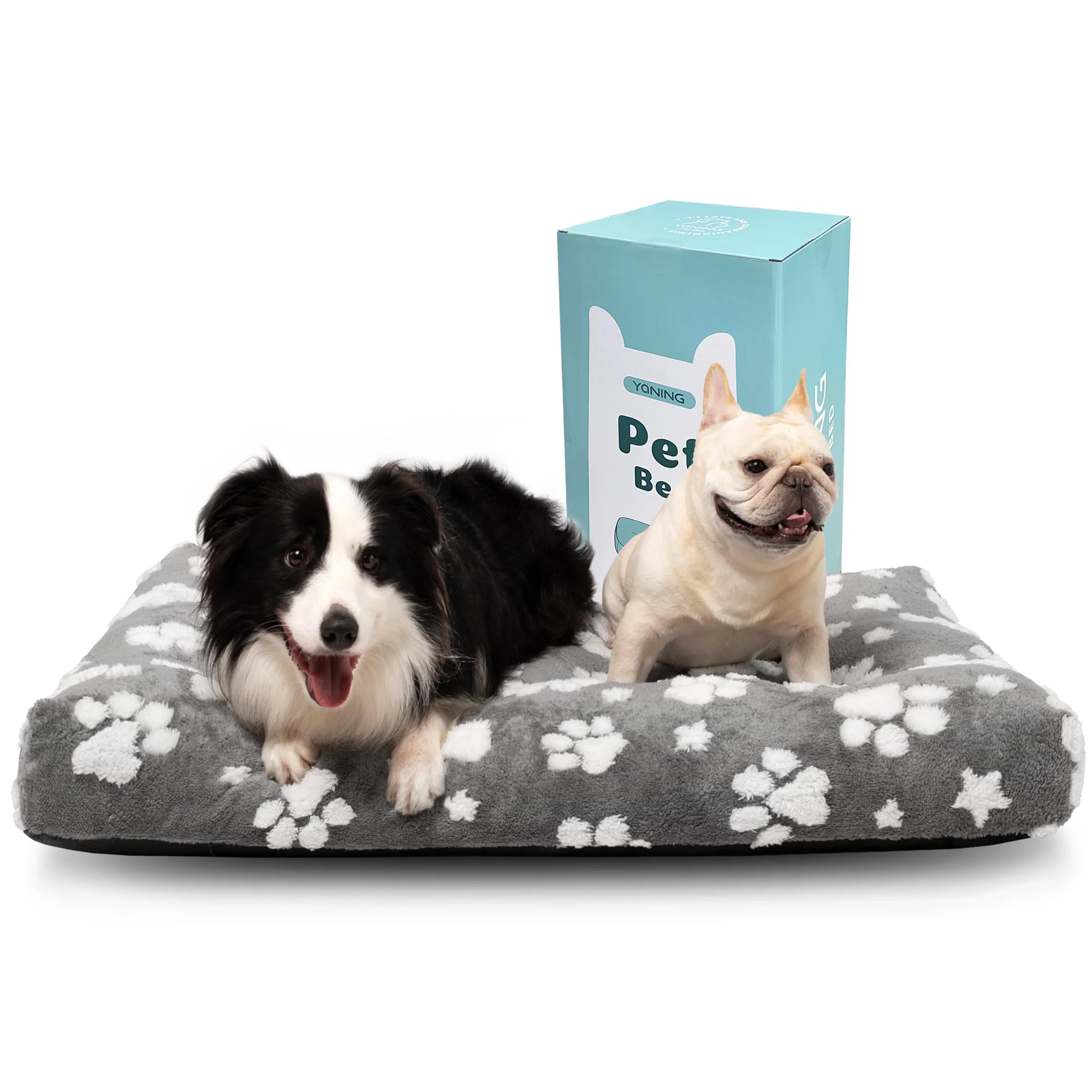 Premium Yaning Extra Large Dog Bed – 41 x 28 in Grey Paw Plush Bed for Crates Removable Cover Anti-Slip Bottom Prestigious