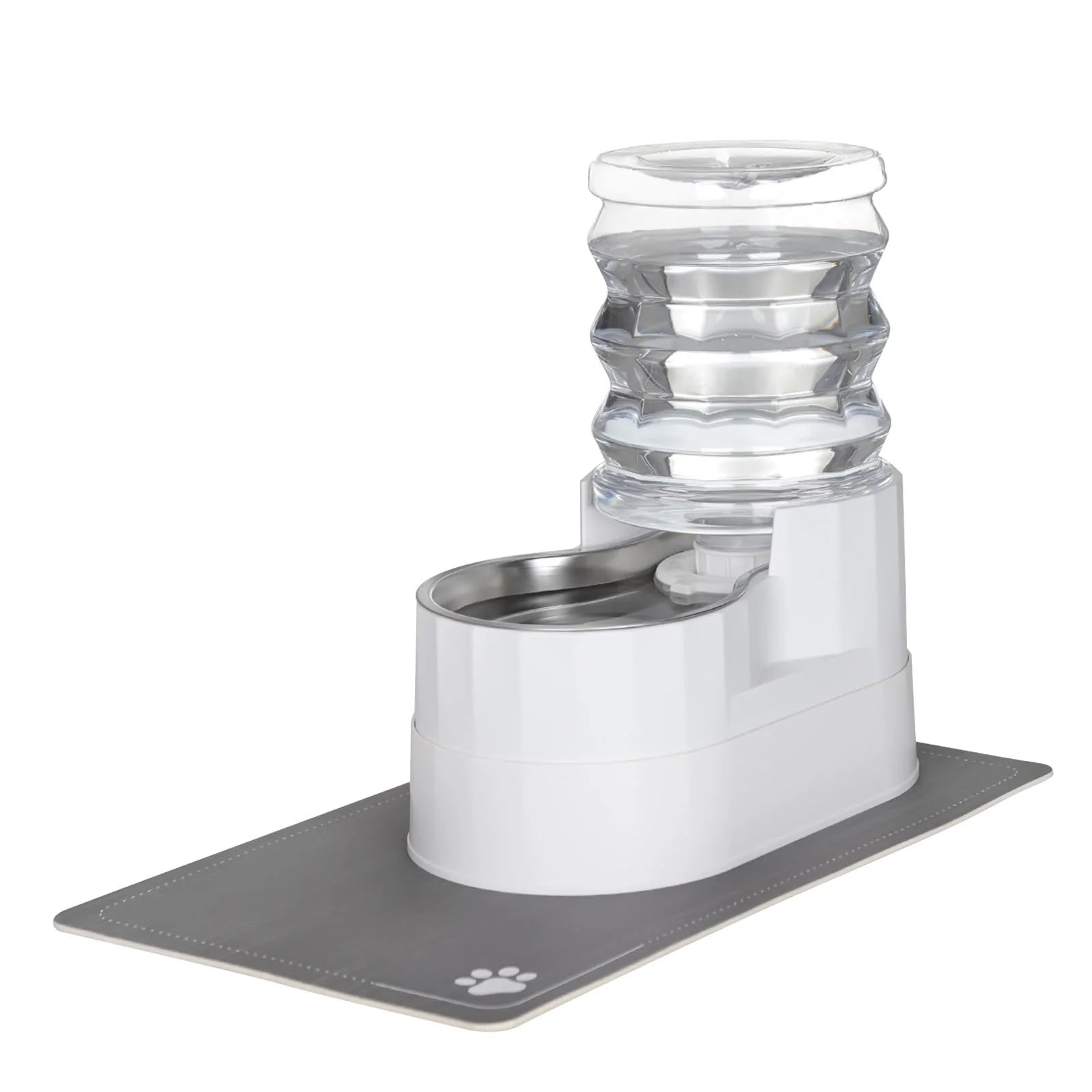 Carefully Designed RIZZARI Automatic Pet Water Dispenser 5L – White Gravity Feeder with Stainless Steel Bowl High-End
