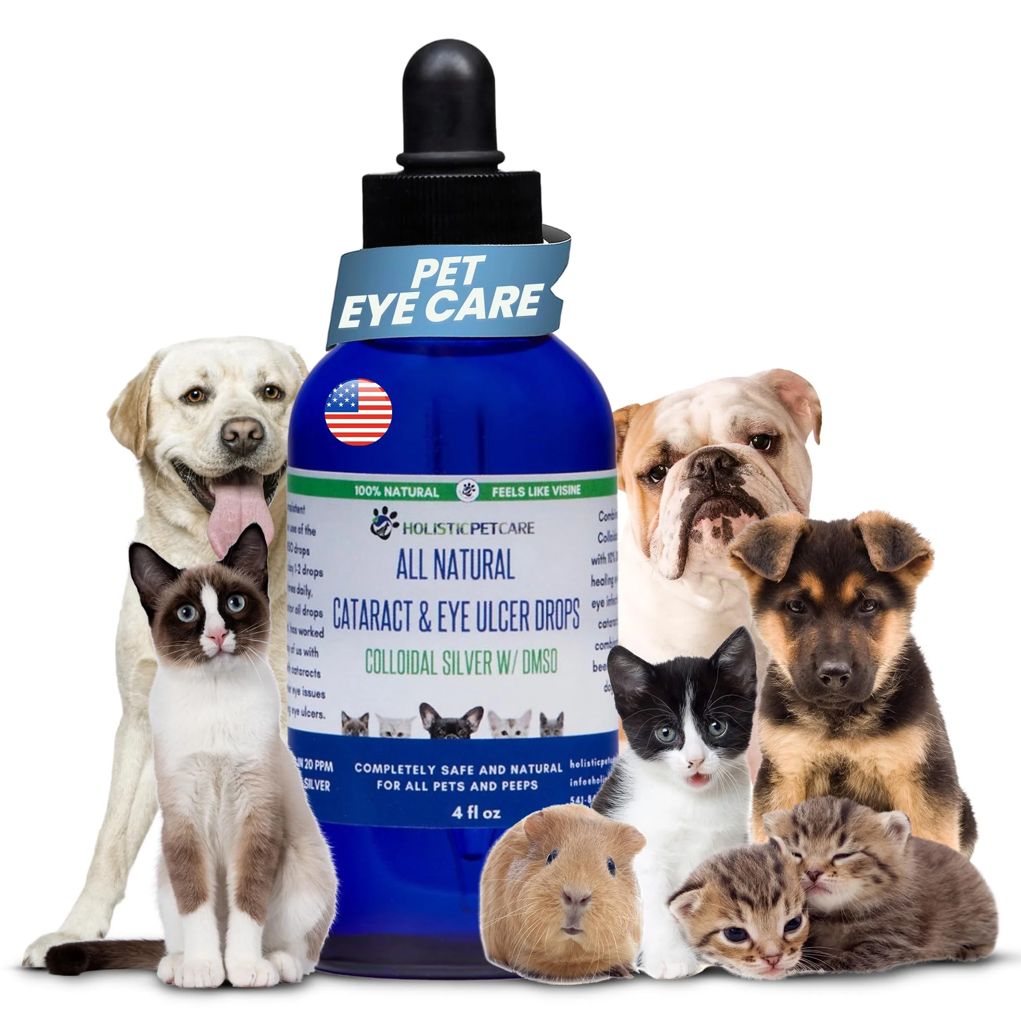 Green Holistic Pet Care Eye Ulcer Drops – Colloidal Silver with DMSO for Dogs Cats 4 oz Superior