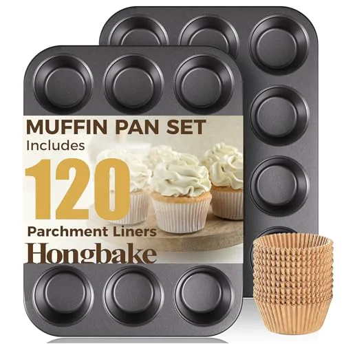 Contemporary Muffin Pans with 120 Natural Parchment Liners 2 Count Consistent