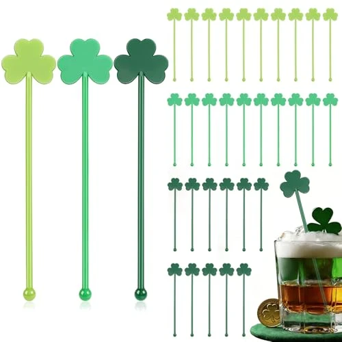 Stylish 36 Pcs St Patricks Day Stirrers Reusable Shamrock Drink Garnish Lightweight