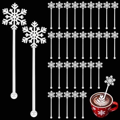 Reusable 36 Pcs Christmas Snowflake Stir Sticks Traditional