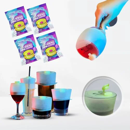 Long-Lasting Drink Cover for Cups and Glasses. Multi Use Silicone Anti Spiking Drink Cover Protector With Lift Lock Sip System. Prevent Spiking. No Spill. Reusable and Straw Compatibility. 4 Count Innovative