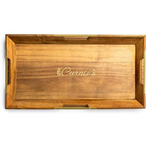 Sustainable Curate Large Acacia Wood Serving Tray with Handles for Coffee Table Sophisticated