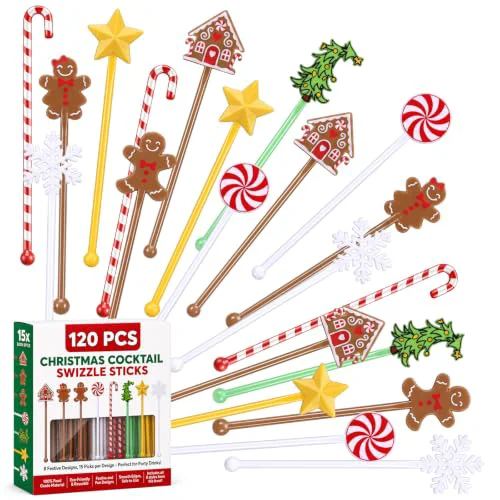 Smooth 120 Pcs Christmas Swizzle Sticks Plastic Drink Stirrers 120 Count Official
