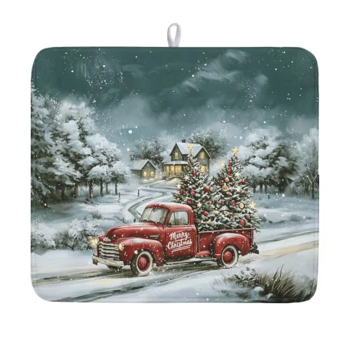 Traditional Merry Christmas Decorations Dish Drying Mat 16×18 Inch Sophisticated