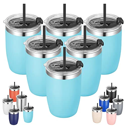 Functional Stainless Steel 12 oz Tumblers bulk Vacuum Insulated Double Wall Travel Tumbler with Lid and Straw Reusable Tumbler 6 Count Organic