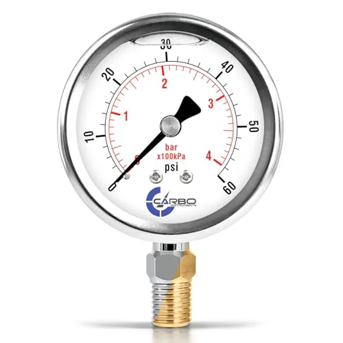 High-End Carbo 60 PSI Liquid Filled Pressure Gauge with NIST Traceable Certificate Long-Lasting