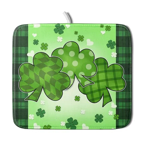 Authentic St Patrick’s Day Shamrocks Dish Drying Mat 16×18 Inch Reliable