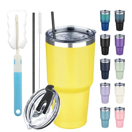 Fine 30 oz Tumbler with Lids and Straws Safe
