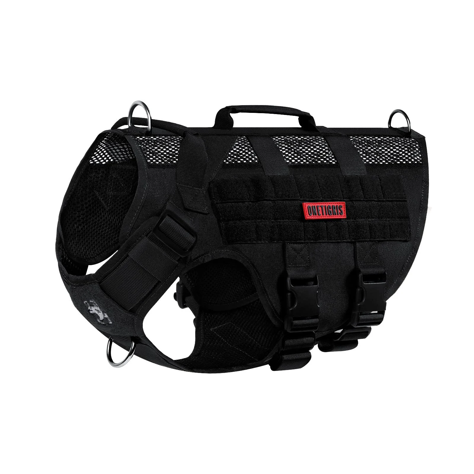 Secure OneTigris No Pull Tactical Dog Harness for Medium Dogs – Mesh MOLLE Panels Handles Size L Black Soft