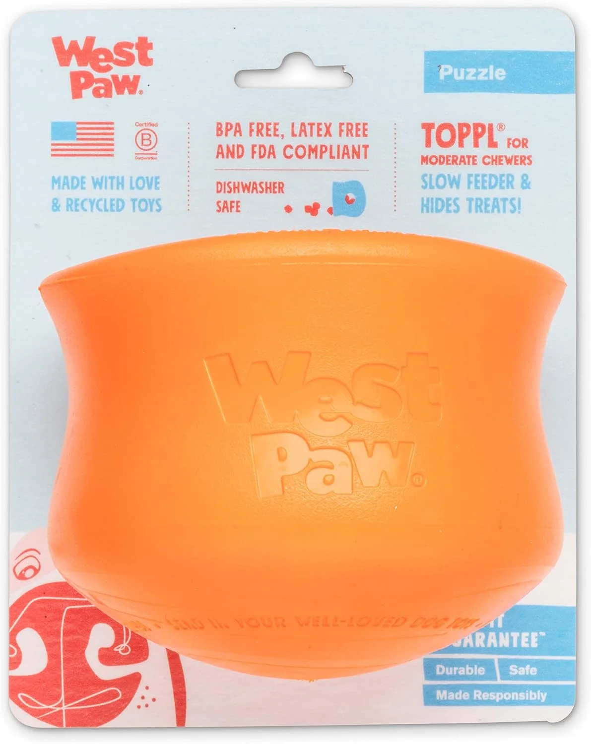 Contemporary WEST PAW Zogoflex Toppl Treat Dispensing Dog Toy Puzzle – Interactive Chew Toys for Dogs – Dog Toy for Moderate Chewers Fetch Catch – Holds Kibble Treats X-Large Tangerine Pure