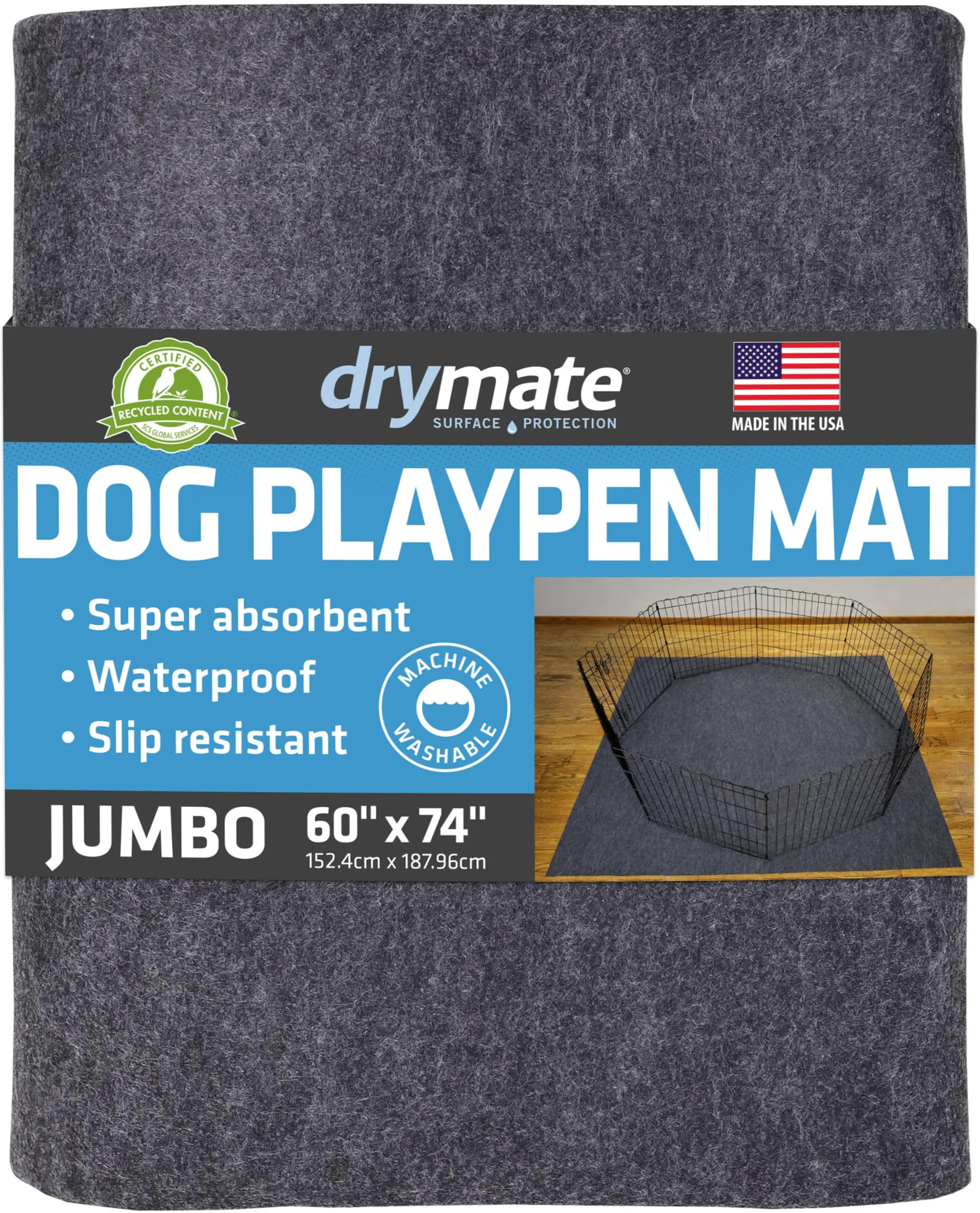 Enhanced Drymate Jumbo Dog Playpen Mat 60×74 – Waterproof Absorbent Machine Washable Premium Material