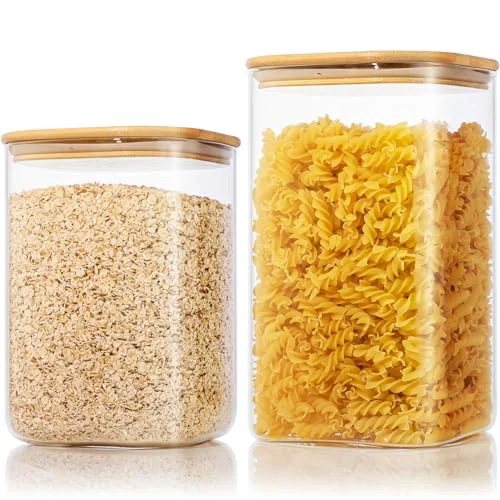 Authentic 168oz 84oz Large Glass Storage Containers with Lids for Pantry Storage 2 Count Natural