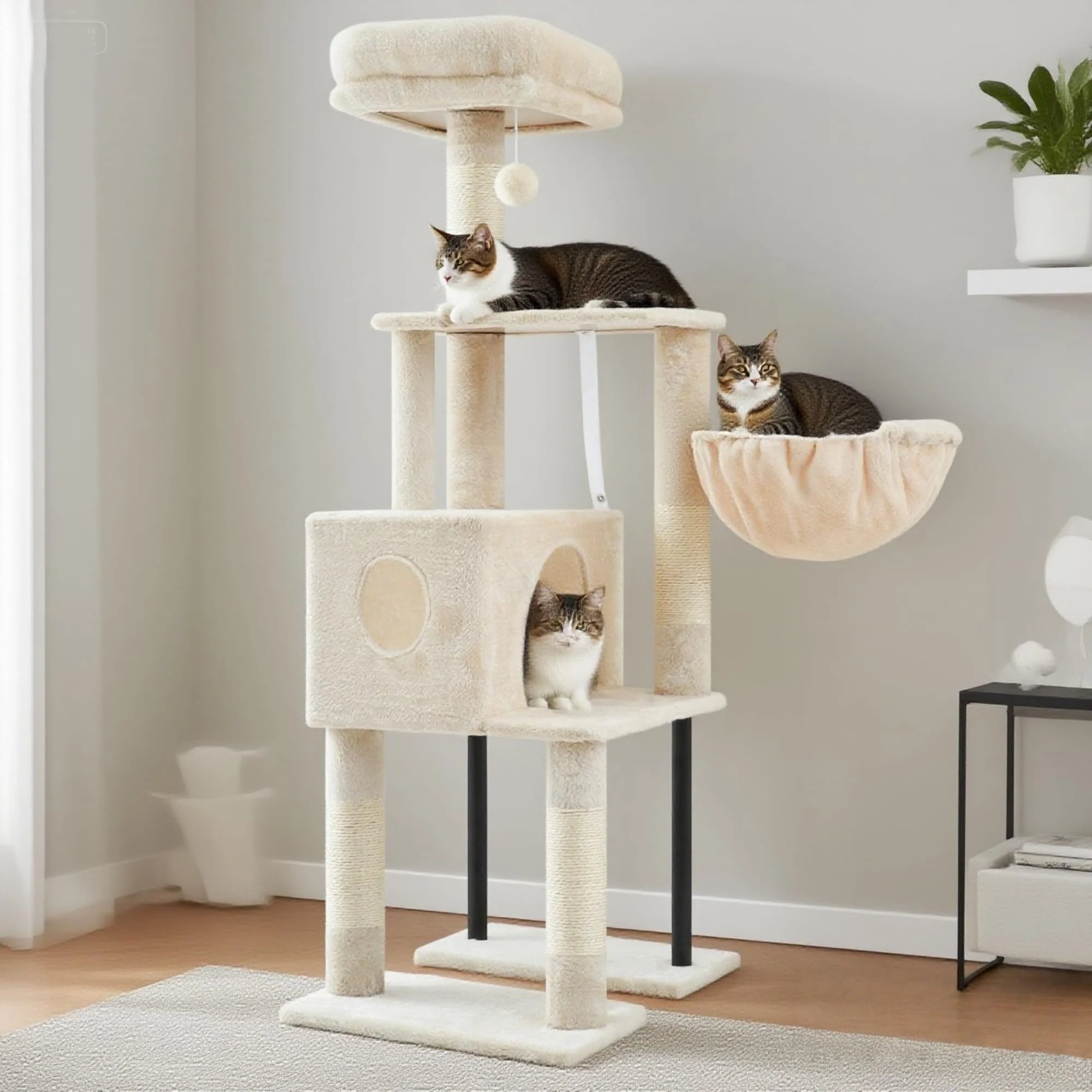 First-Class Heybly Cat Tree — 49.2-Inch Indoor Cat Tower with Hidden Space Beige HCT200SM Smooth