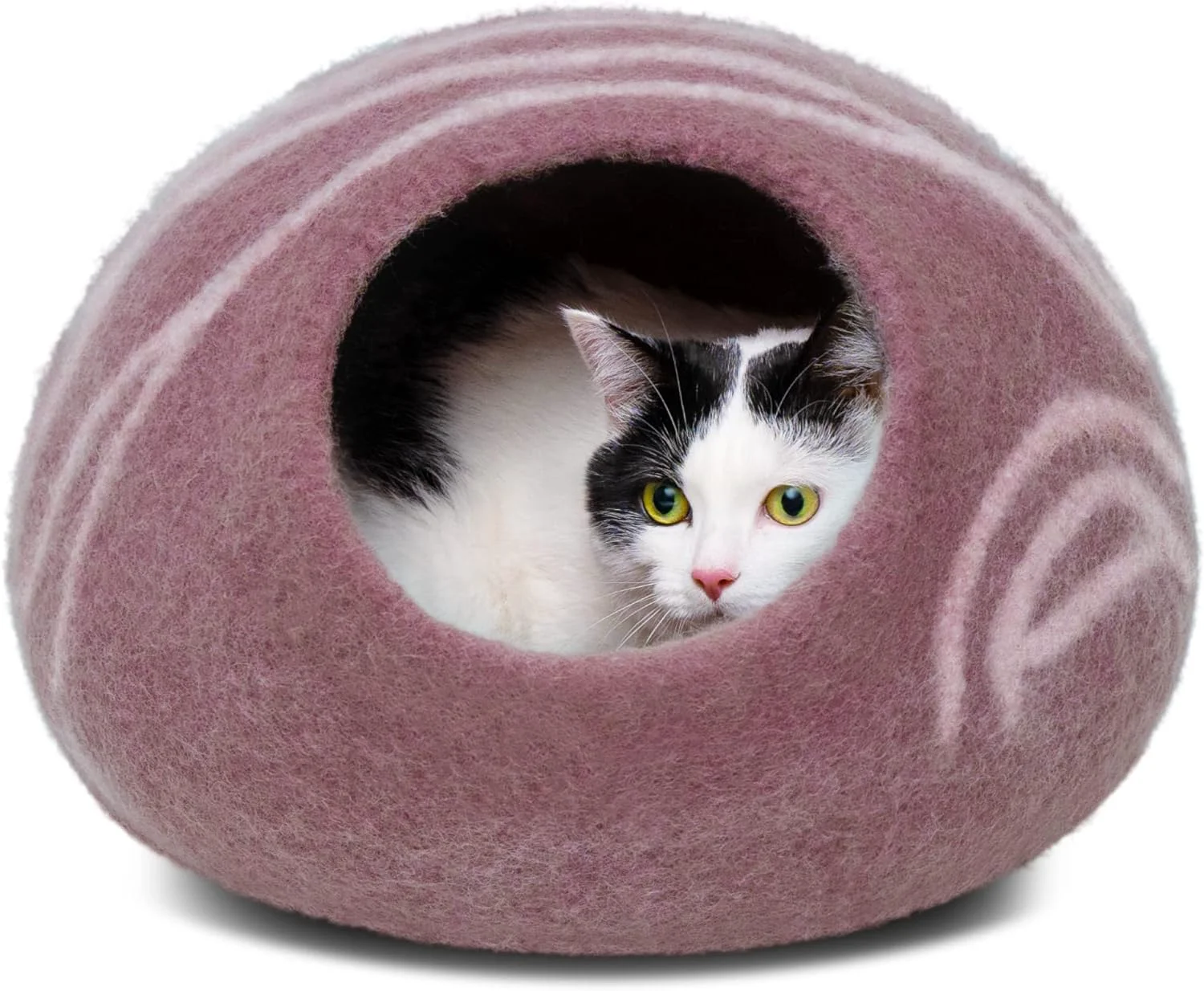 Fine Crafted MEOWFIA Cat Cave – Premium Merino Wool Felt Cat Bed Gold Rose Large Recyclable