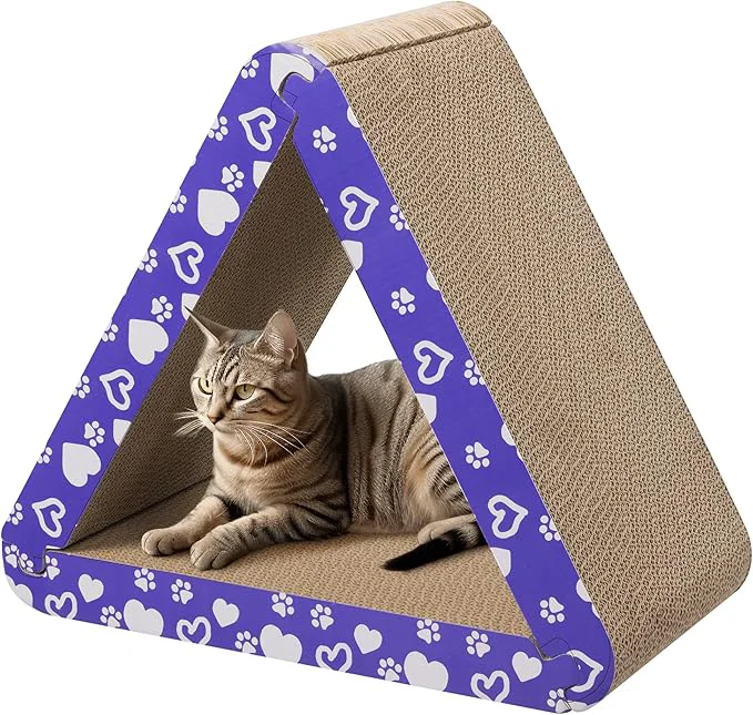 Durable Navaris 3-in-1 Cat Scratcher – Triangle Design Cardboard Cat Scratchers – Easy Assembly Board House for Cats – Large Multi-Sided Scratch Pad Mat Bed – 44.5cmAbout ThisOverview Superior