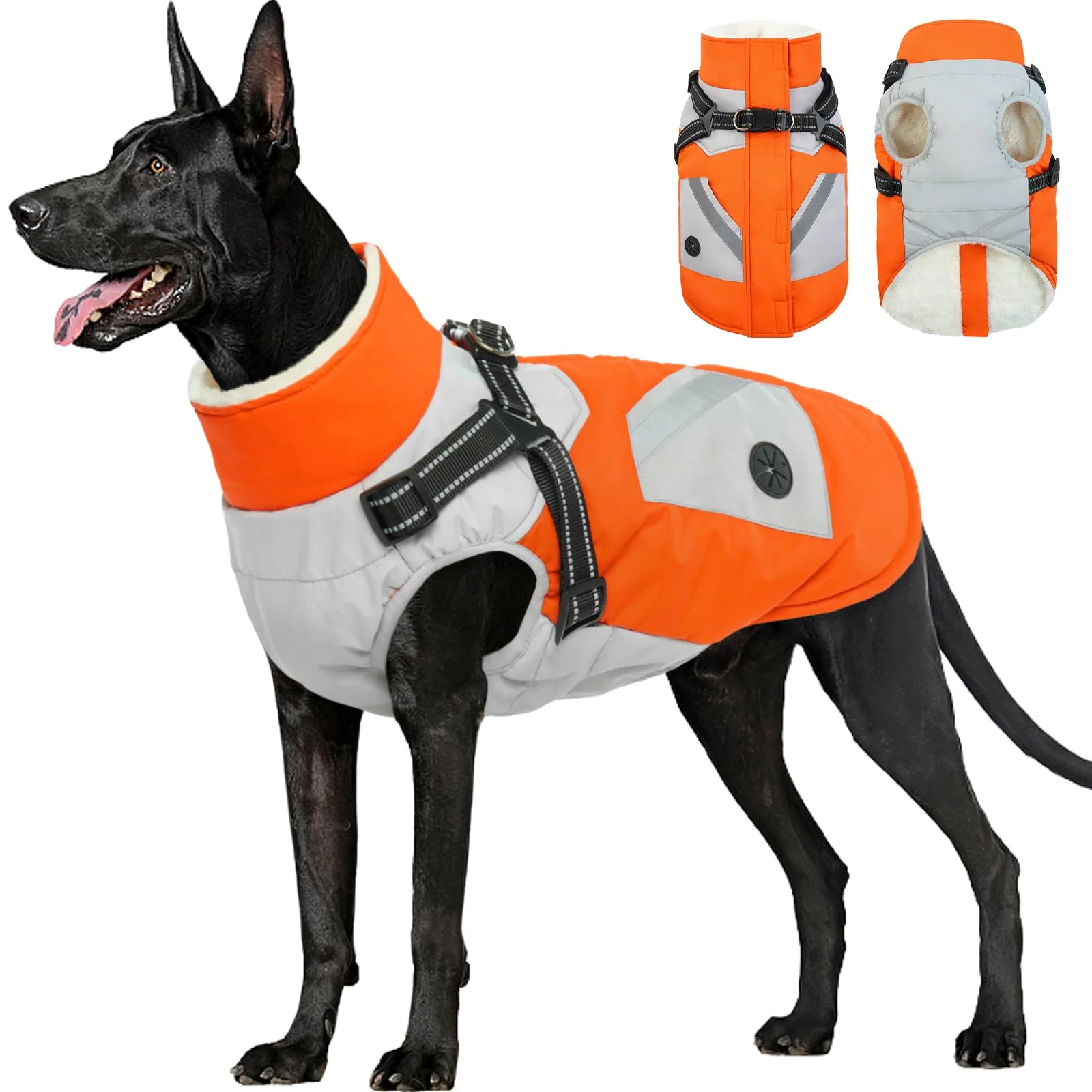 Classic FUAMEY Dog Winter Jacket for Large Dogs Built-in Harness Waterproof Reflective Relaxed