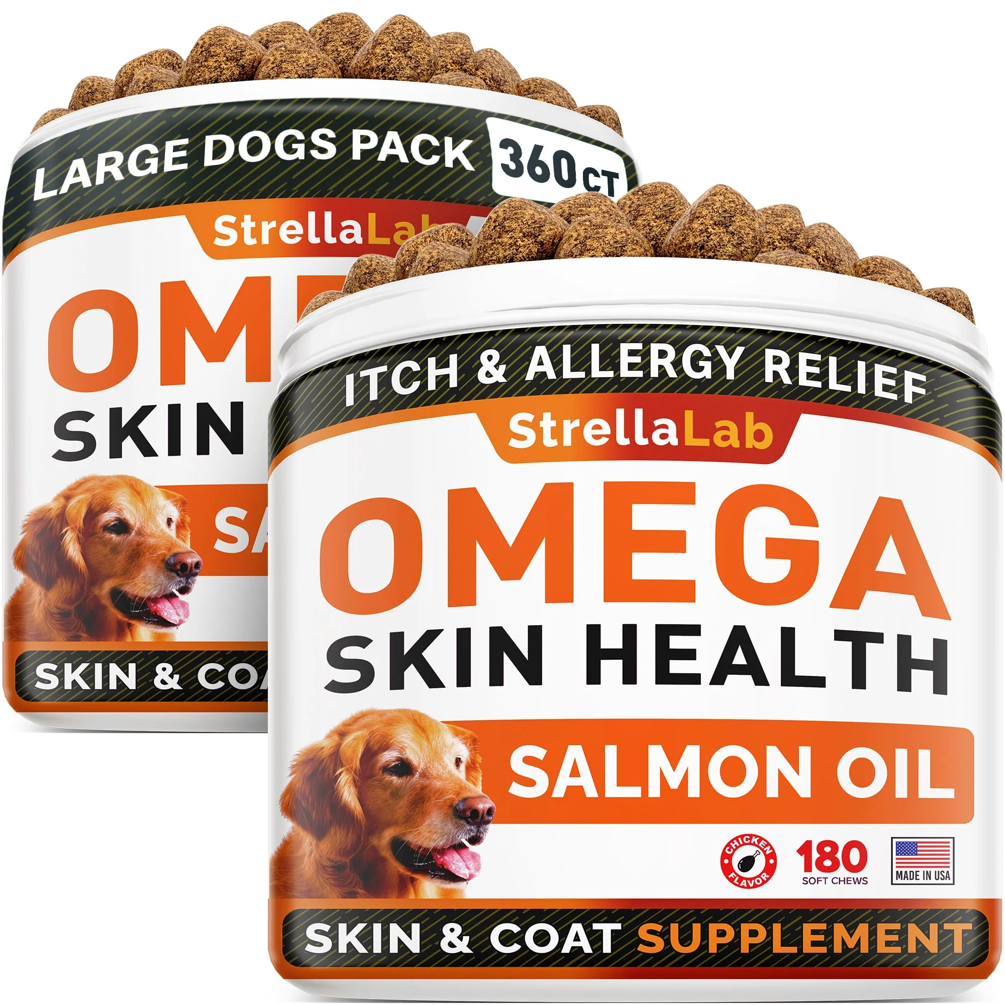 Consistent STRELLALAB Omega 3 for Dogs – 360 Ct Salmon Oil Chews Chicken Flavor World-Class