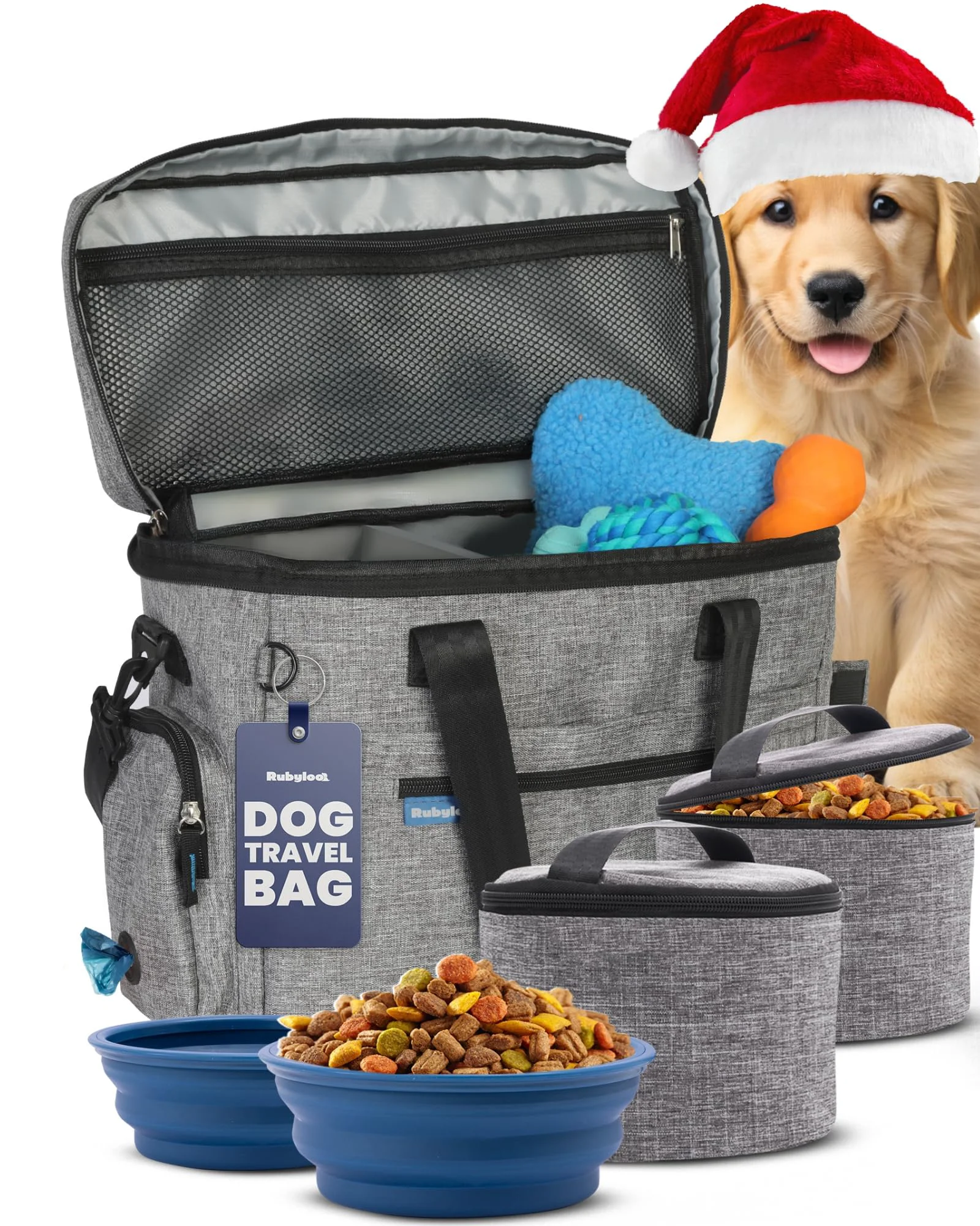 Environmentally Friendly The Doggy Bag by Rubyloo – Dog Travel Bag with BPA- Bowls Food Containers Grey Organic