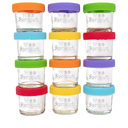 Sophisticated Glass Baby Food Storage Jars with Silicone Lids 12 Count Authentic