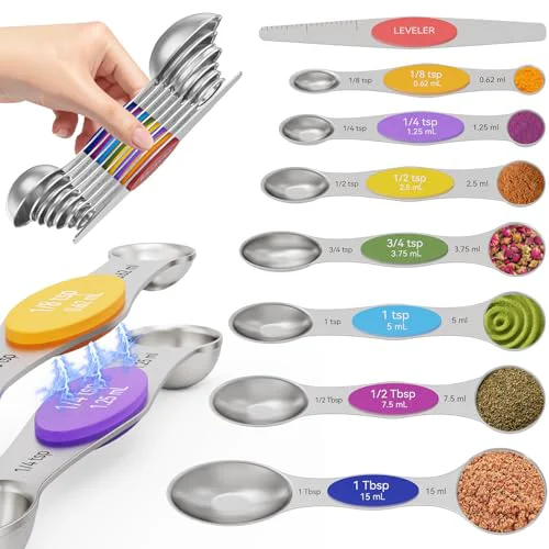 Clean Magnetic Measuring Spoons Set with Measurement Markings 8 Count Superior